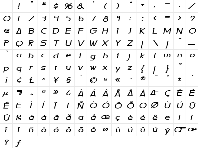 Persia Wide Bold Italic Character Map Persia Wide Bold Italic Character Map