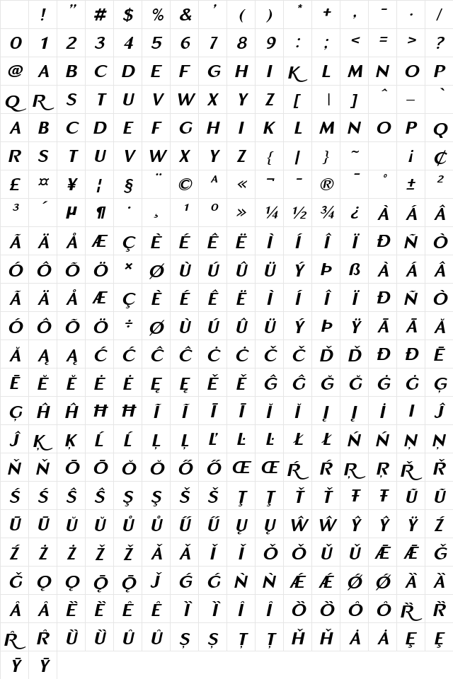 Emerald Crown Italic Character Map Emerald Crown Italic Character Map