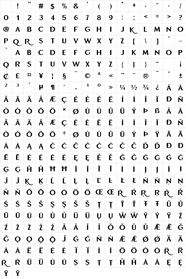 Emerald Crown Regular Character Map Emerald Crown Regular Character Map