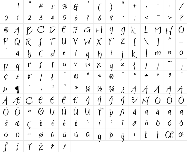 Persimmon Regular Character Map Persimmon Regular Character Map