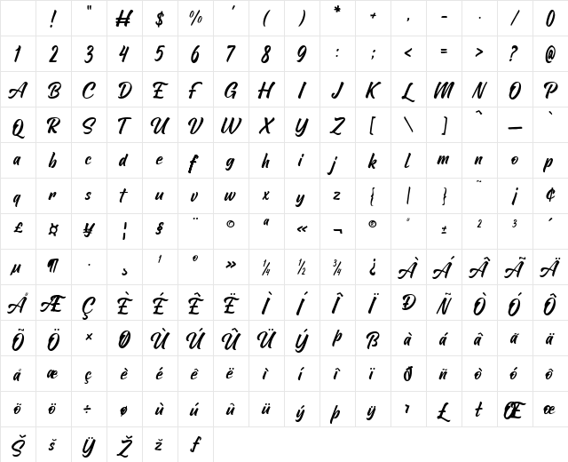 Frosted Breath Regular Character Map