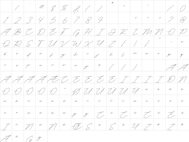 Glendora Regular Character Map Glendora Regular Character Map