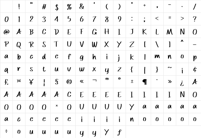 Going Alone Regular Character Map Going Alone Regular Character Map