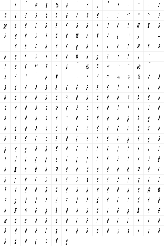 Gantura Light Italic Character Map Gantura Light Italic Character Map