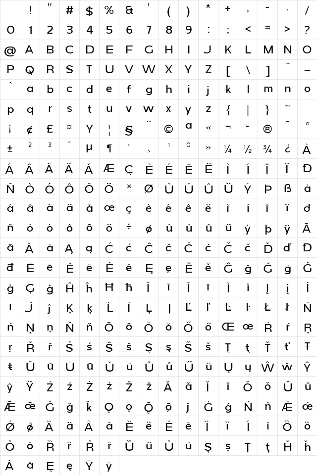 Germagont Light Regular Character Map Germagont Light Regular Character Map