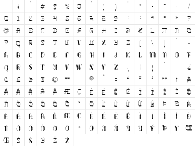 Glitch Sleigh Regular Character Map