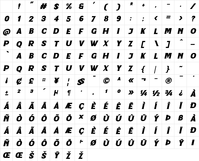 Goldener Bold Italic Character Map Goldener Bold Italic Character Map