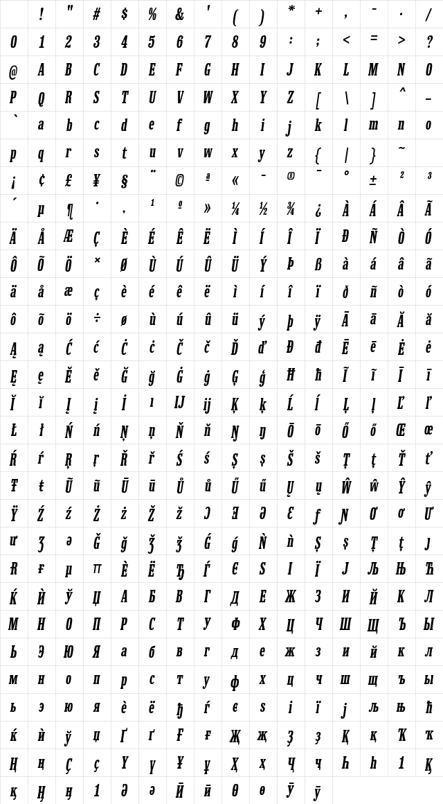 Hackensack SemBd Italic Character Map Hackensack SemBd Italic Character Map