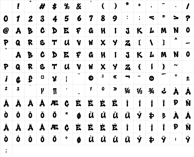 Grime Slime Regular Character Map