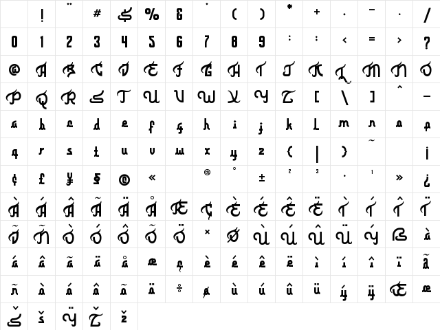 Hikma Glyphs Regular Character Map