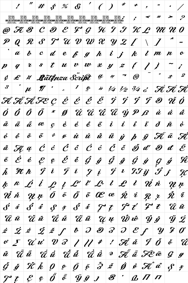 Latenza Script PERSONAL USE Regular Character Map
