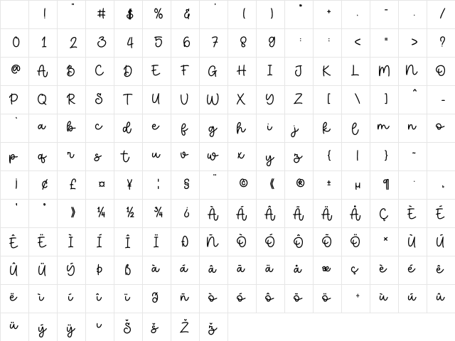 iloveyou Regular Character Map iloveyou Regular Character Map