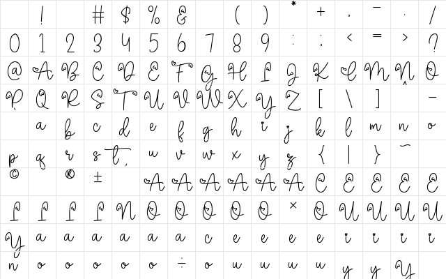Liontine Regular Character Map Liontine Regular Character Map