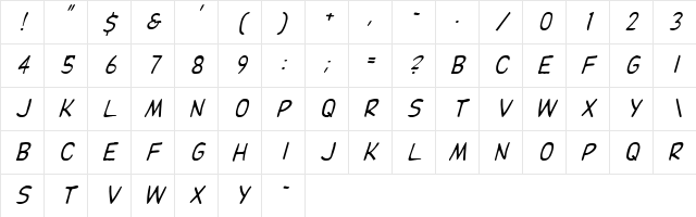 Pester 6 Italic Character Map