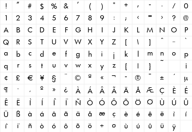 PeterBecker Regular Character Map PeterBecker Regular Character Map