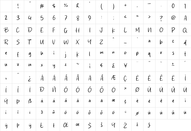 Oaty Milk Regular Character Map Oaty Milk Regular Character Map