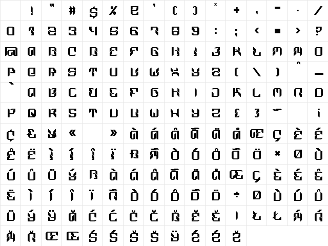 Mechadroid Regular Character Map Mechadroid Regular Character Map