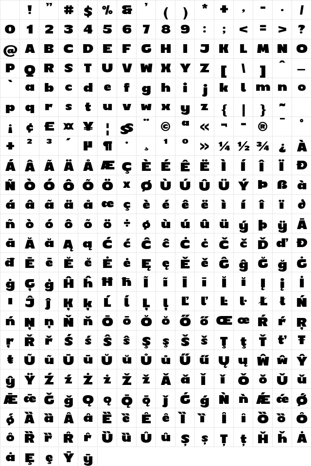 Mertune Bold Character Map Mertune Bold Character Map