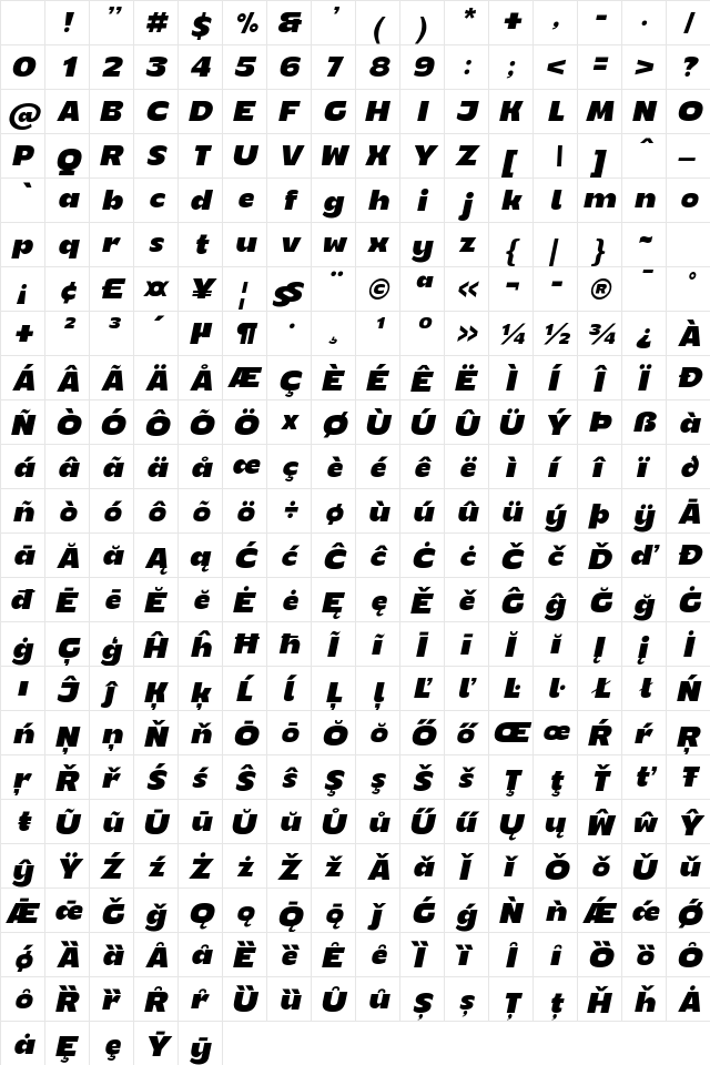 Mertune Light Italic Character Map Mertune Light Italic Character Map