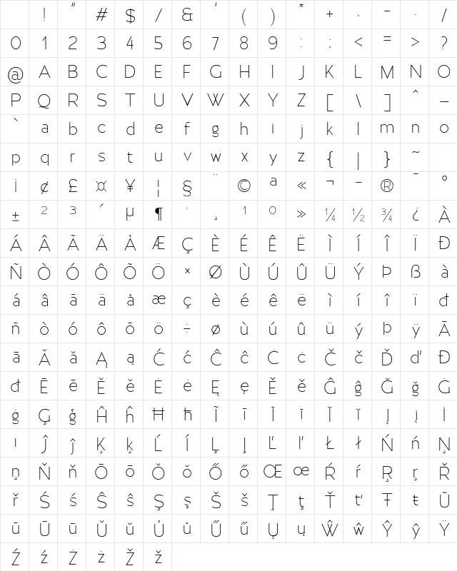 Moirest Light Regular Character Map Moirest Light Regular Character Map
