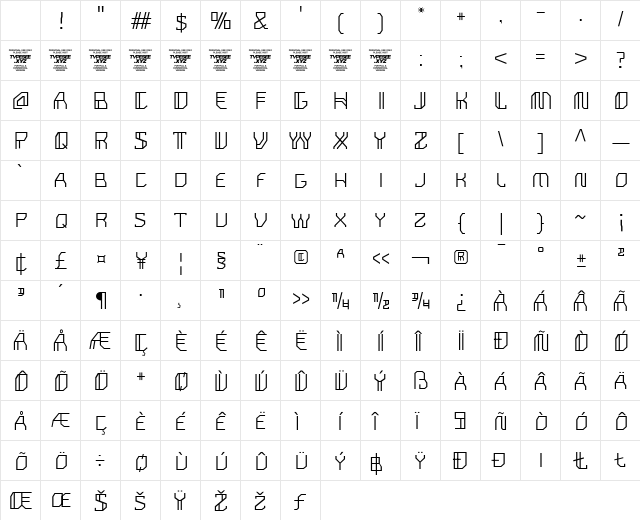 Nebula Chronos Light Regular Character Map