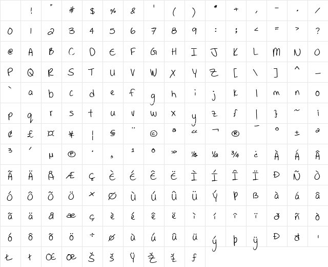Note to Selfie Regular Character Map Note to Selfie Regular Character Map