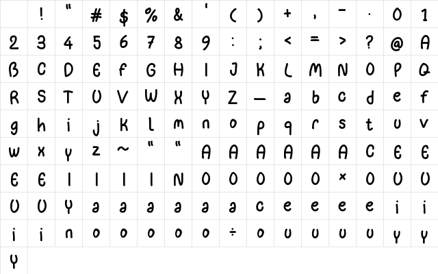 Oahyou Minna Regular Character Map Oahyou Minna Regular Character Map