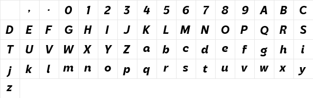 Parsone Bold Italic Character Map Parsone Bold Italic Character Map