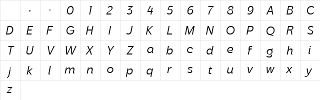 Parsone Italic Character Map Parsone Italic Character Map