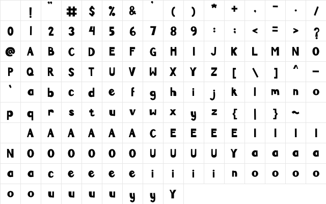 PESTARA Regular Character Map PESTARA Regular Character Map