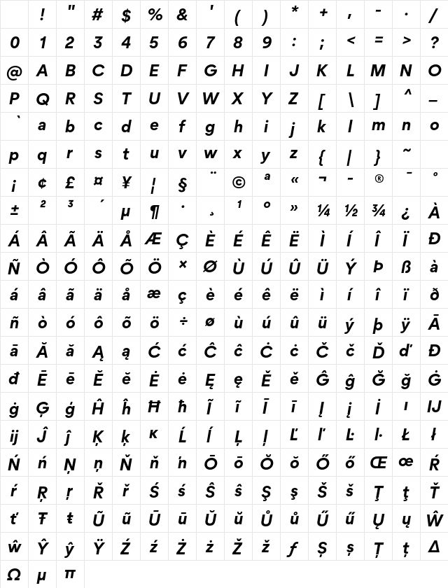 Protofo Bold Italic Character Map Protofo Bold Italic Character Map