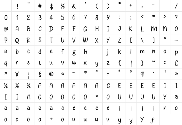 Quick Good Regular Character Map Quick Good Regular Character Map