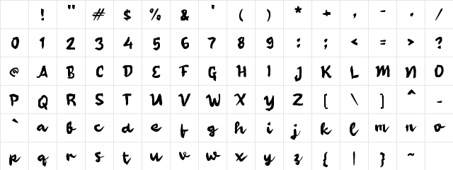 Qaakey Brush Regular Character Map