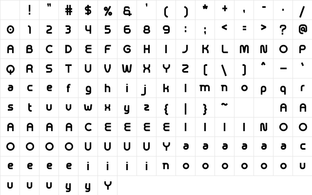 SLIDER Regular Character Map