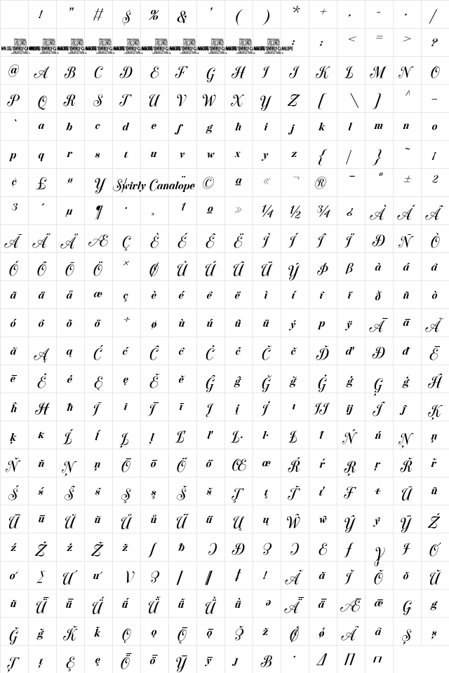 Swirly Canalope PERSONAL USE Regular Character Map Swirly Canalope PERSONAL USE Regular Character Map