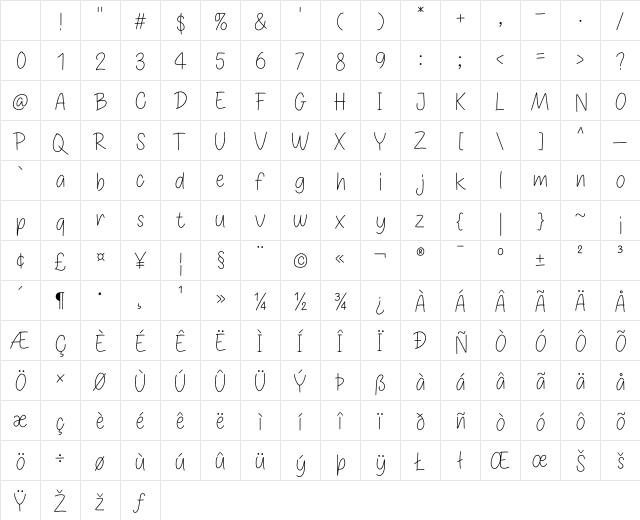 THIN NIGHT Regular Character Map THIN NIGHT Regular Character Map