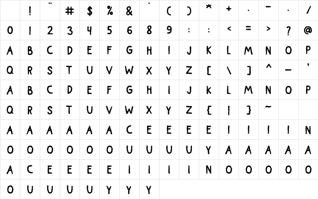 Tadiven Regular Character Map Tadiven Regular Character Map