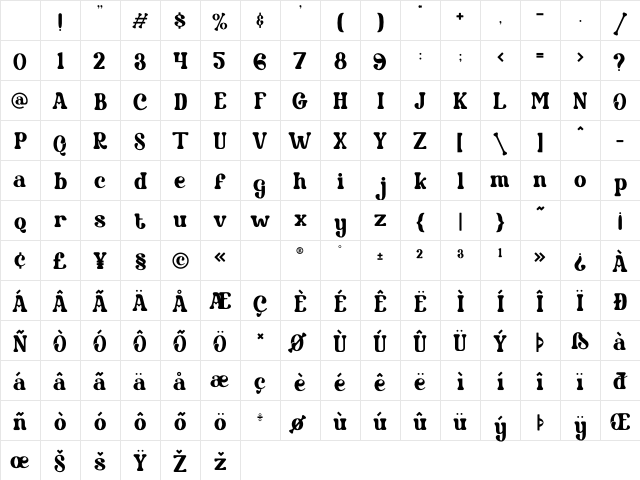 Toasty Curve Regular Character Map Toasty Curve Regular Character Map