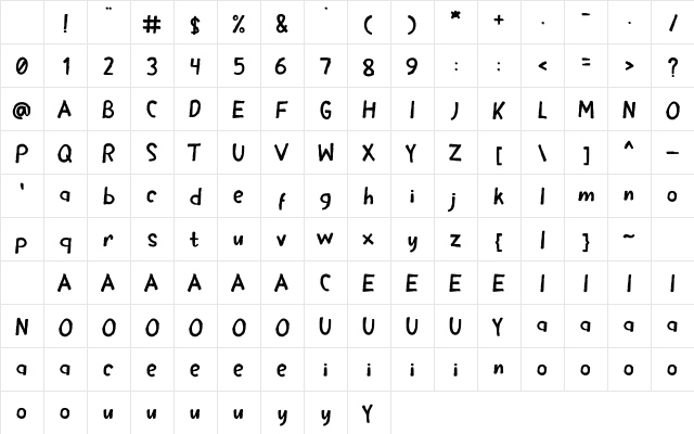Toyaso Regular Character Map Toyaso Regular Character Map