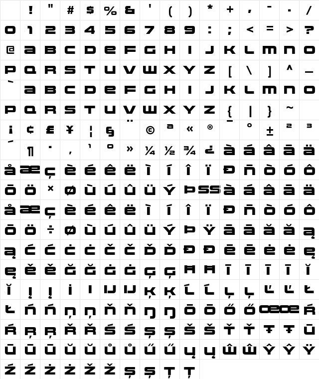 Uniwars Heavy Regular Character Map