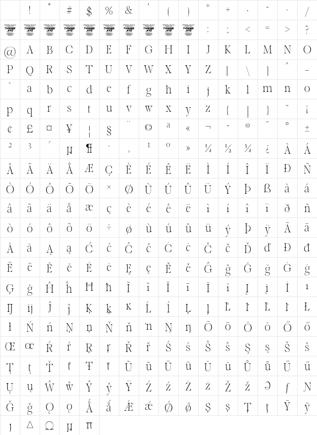 Upstair Serif Regular Character Map