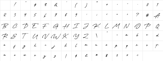 Valen Valentine Script Regular Character Map