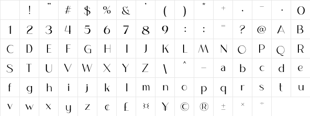Valentine Bright Serif Regular Character Map