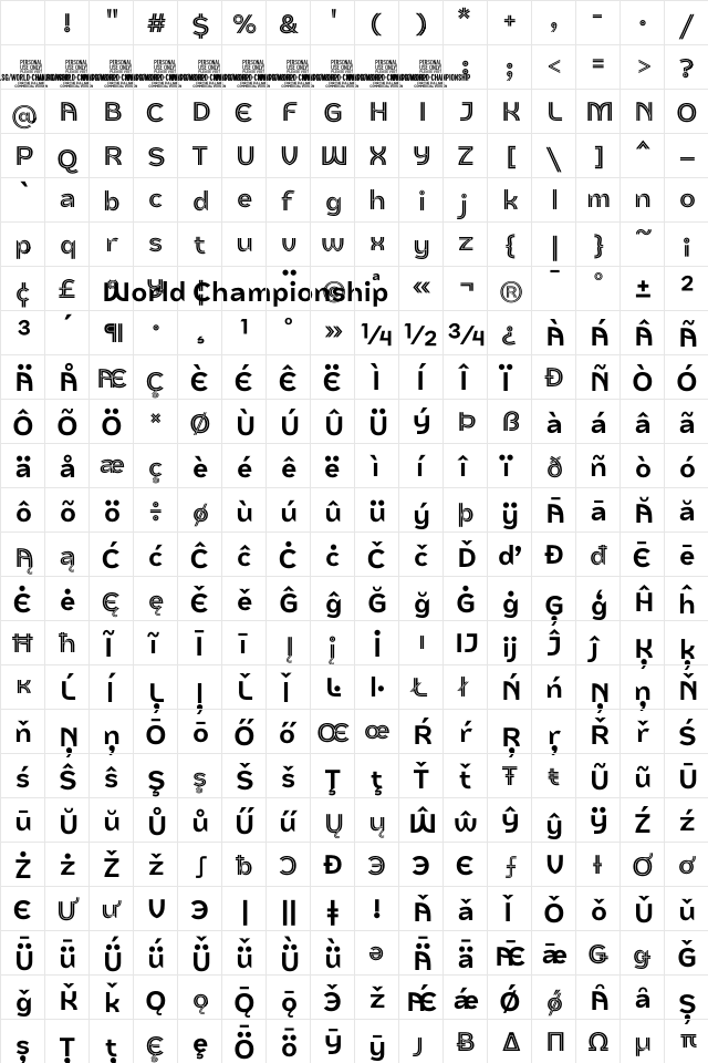 World Championship PERSONAL USE Inlined Regular Character Map World Championship PERSONAL USE Inlined Regular Character Map