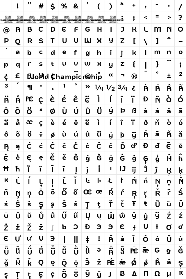 World Championship PERSONAL USE Regular Character Map