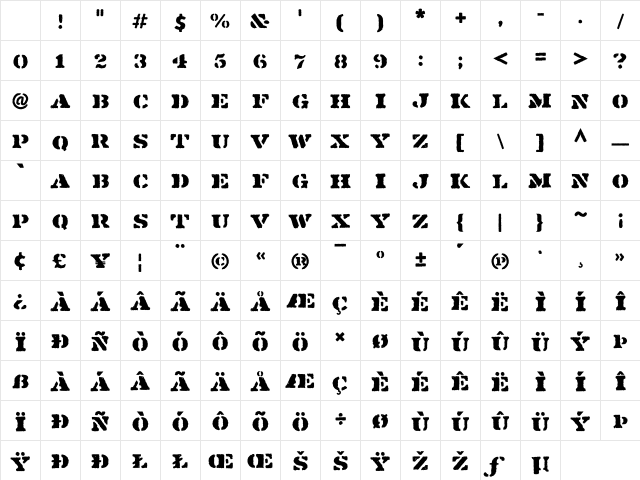 Stenso Stencil Regular Character Map Stenso Stencil Regular Character Map