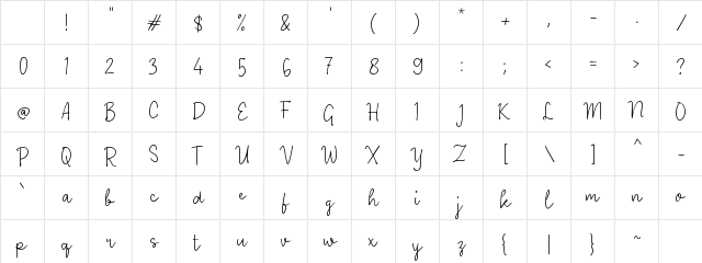 Tani Script Regular Character Map
