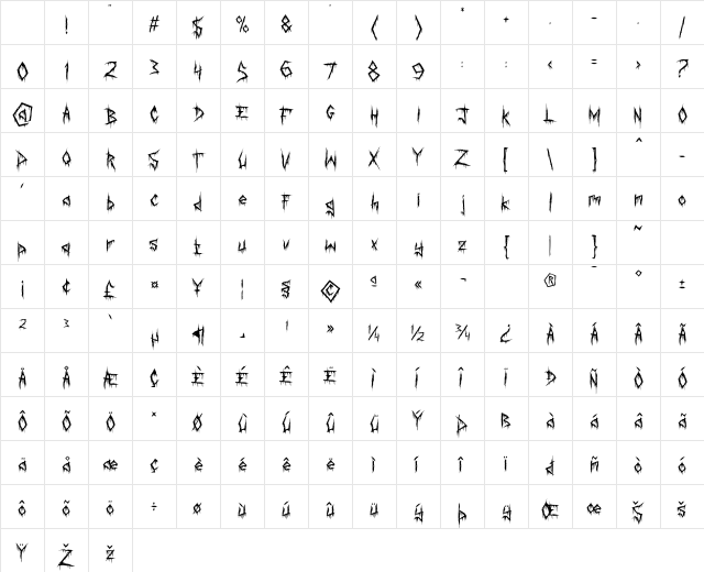 Torn Flesh Regular Character Map