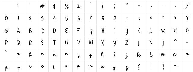 Valegra Script normal Character Map