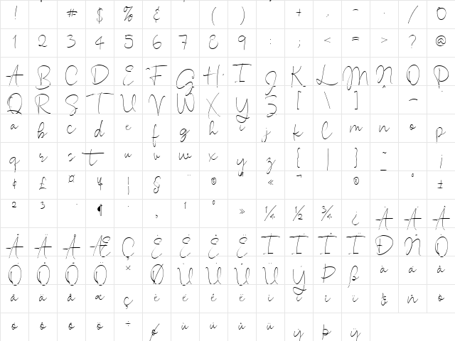 Vesperiand Regular Character Map Vesperiand Regular Character Map